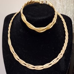 18 k gold plated braided necklace bracelet set